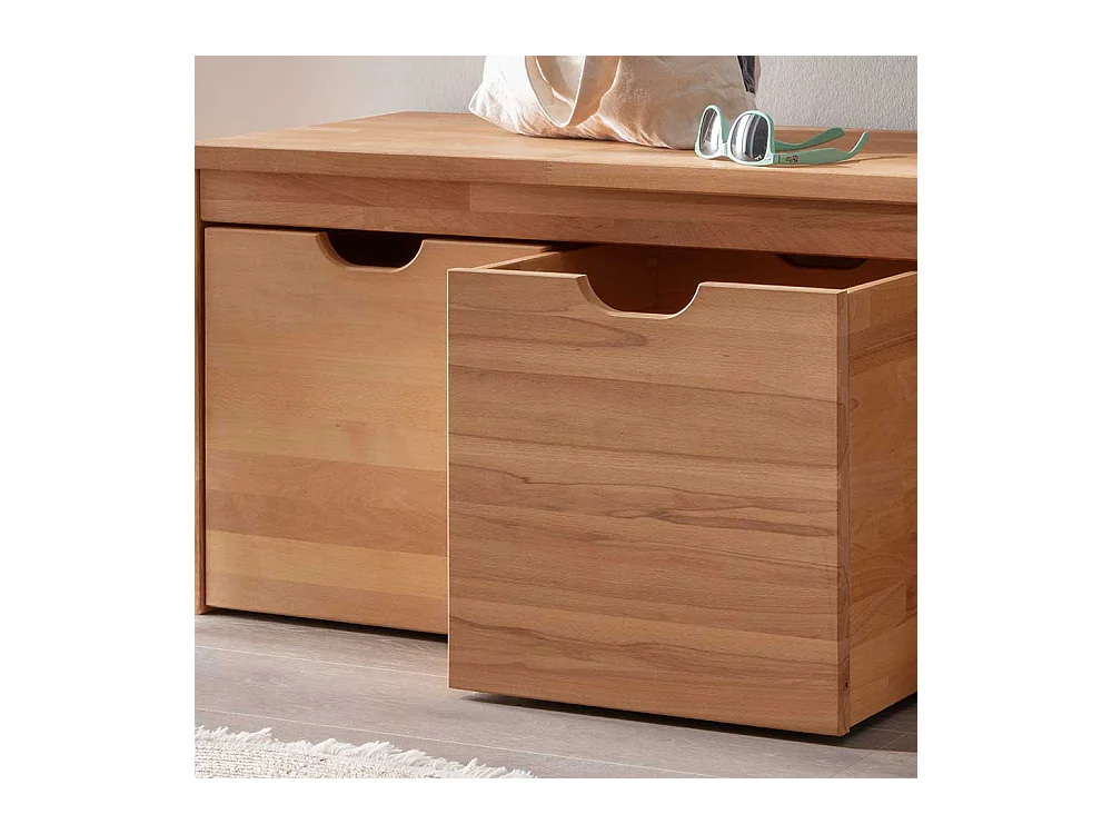 Sitzbank Holz massiv in Buchefarben zwei Holzboxen