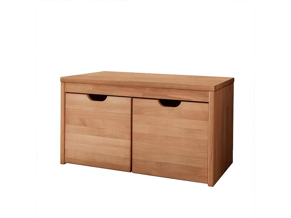Sitzbank Holz massiv in Buchefarben zwei Holzboxen