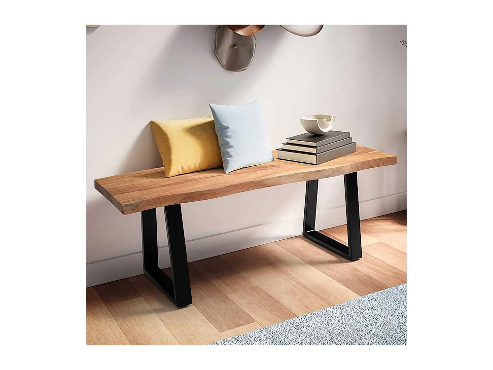 Sitzbank Bettbank aus Akazie Massivholz mit Bügelgestell aus Metall