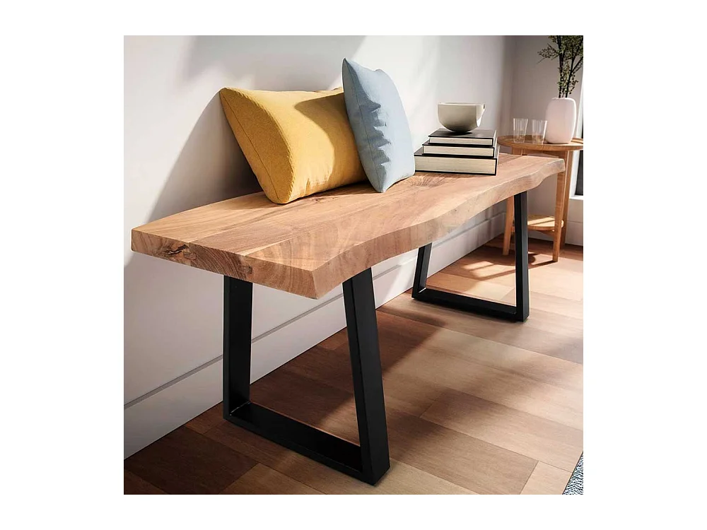 Sitzbank Bettbank aus Akazie Massivholz mit Bügelgestell aus Metall