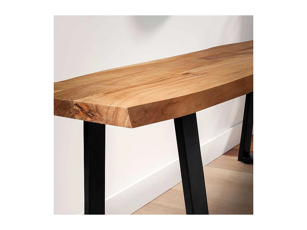 Sitzbank Bettbank aus Akazie Massivholz mit Bügelgestell aus Metall