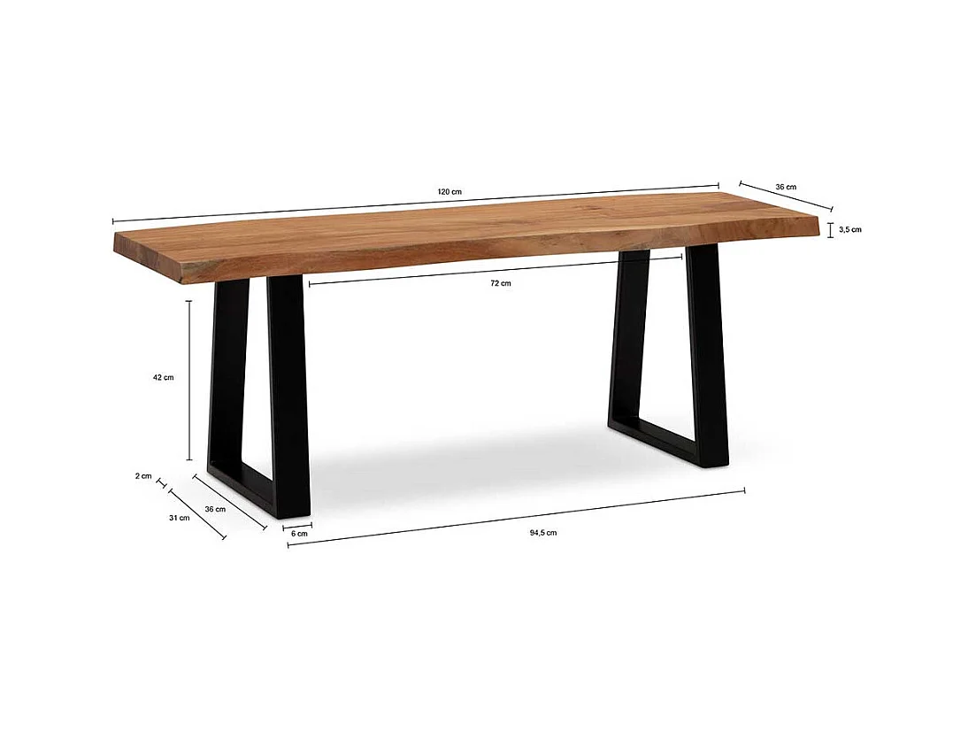 Sitzbank Bettbank aus Akazie Massivholz mit Bügelgestell aus Metall