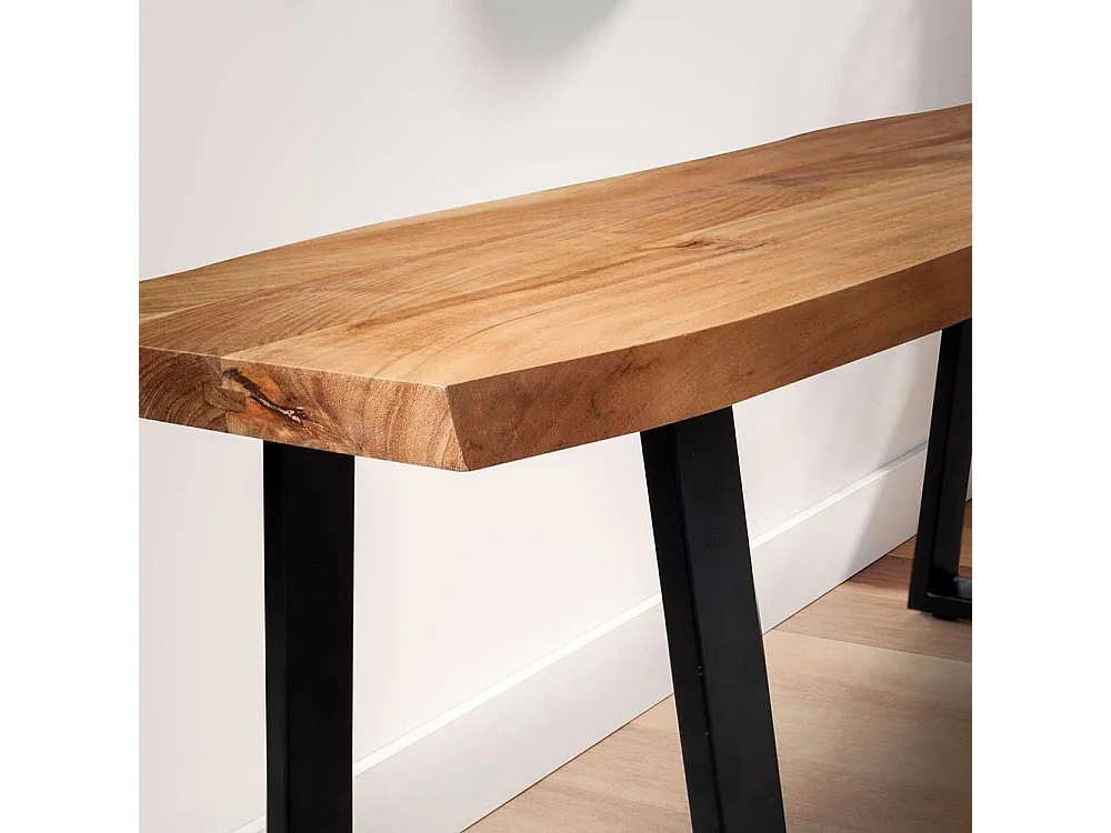 Sitzbank Bettbank aus Akazie Massivholz mit Bügelgestell aus Metall