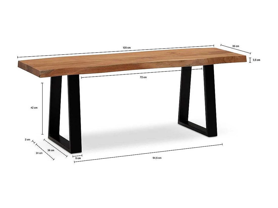 Sitzbank Bettbank aus Akazie Massivholz mit Bügelgestell aus Metall