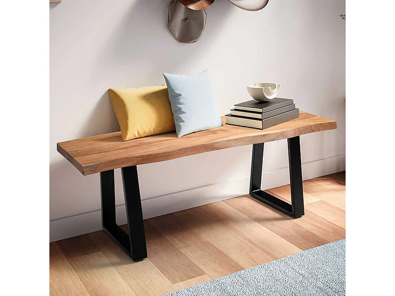 Sitzbank Bettbank aus Akazie Massivholz mit Bügelgestell aus Metall