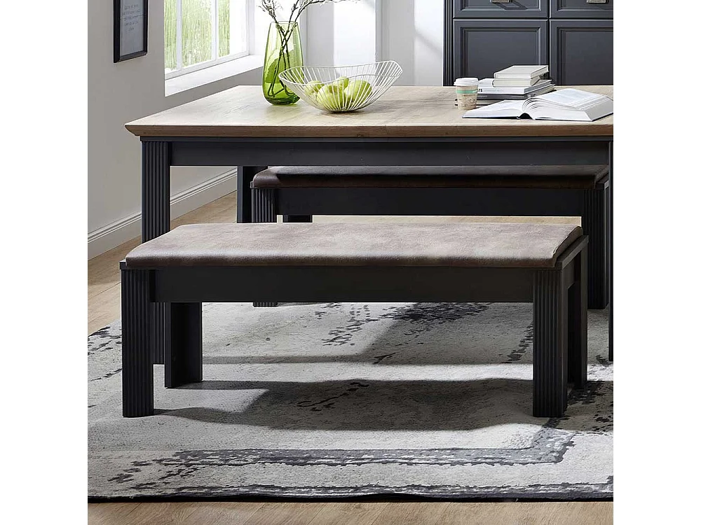 Esstischbank in Dunkelgrau Polster in Dunkelbraun
