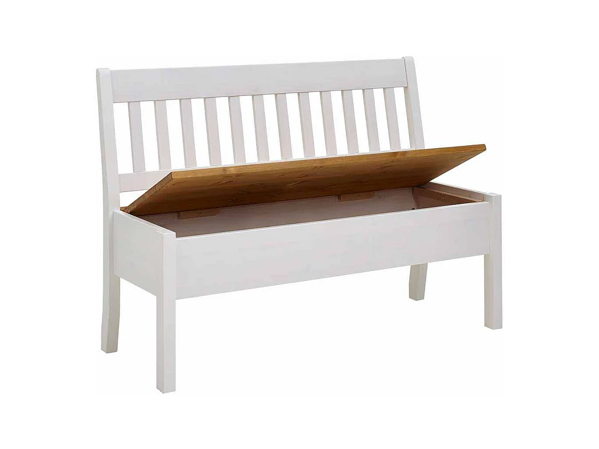 Sitzbank mit Truhe Weiß Kiefer massiv