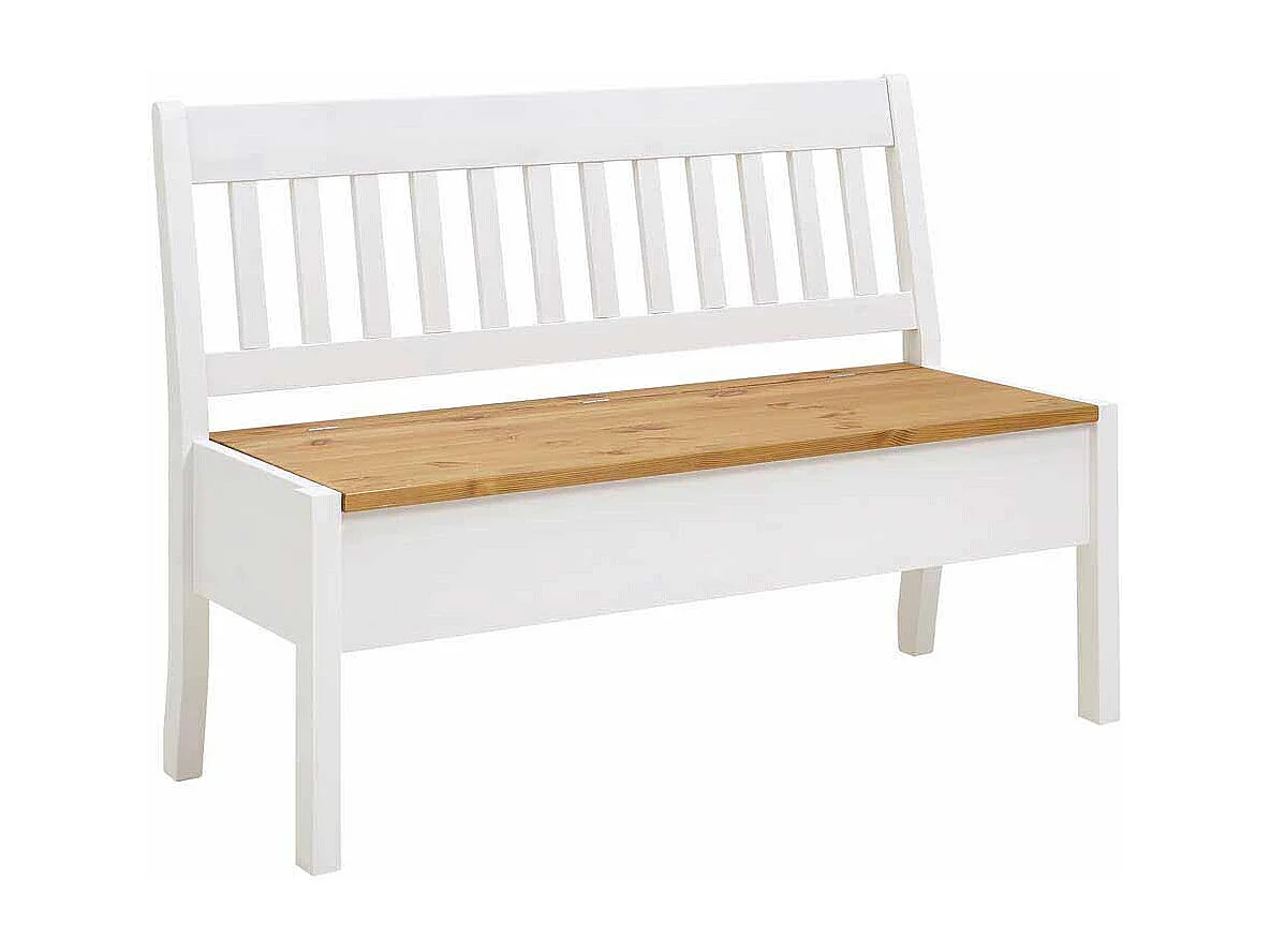 Sitzbank mit Truhe Weiß Kiefer massiv