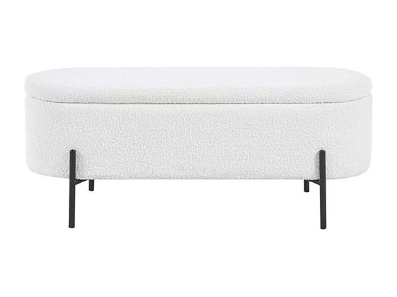 Bettbank mit Truhe weiss aus Boucle Stoff Vierfußgestell aus Metall