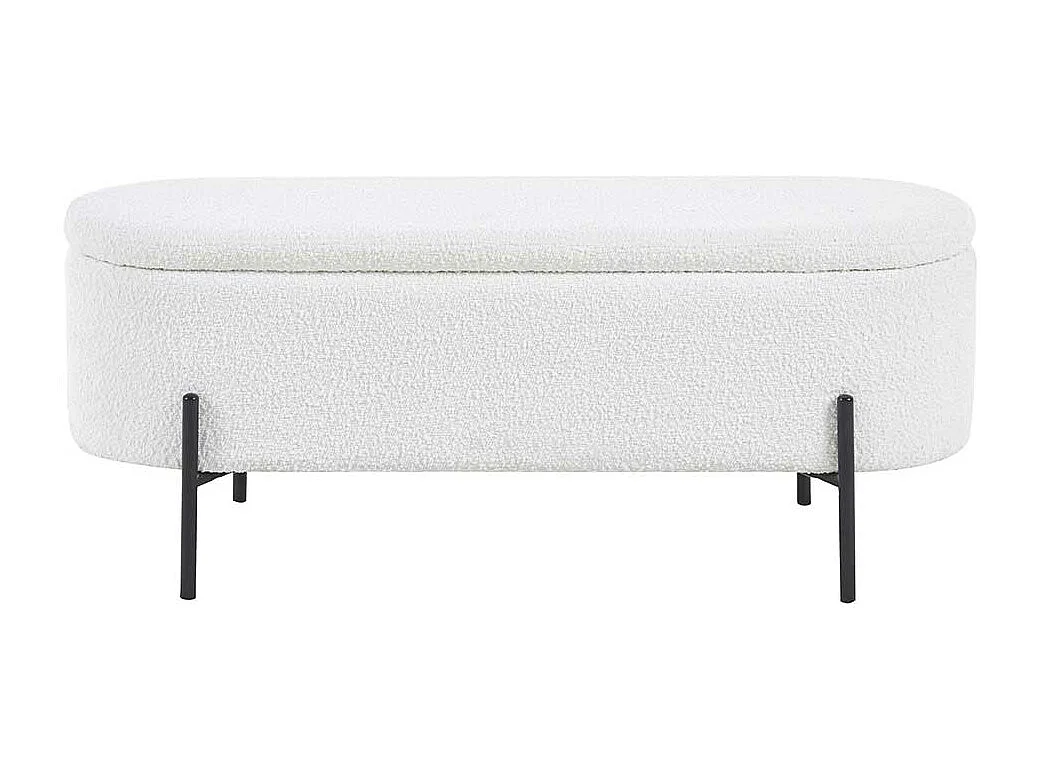 Bettbank mit Truhe weiss aus Boucle Stoff Vierfußgestell aus Metall