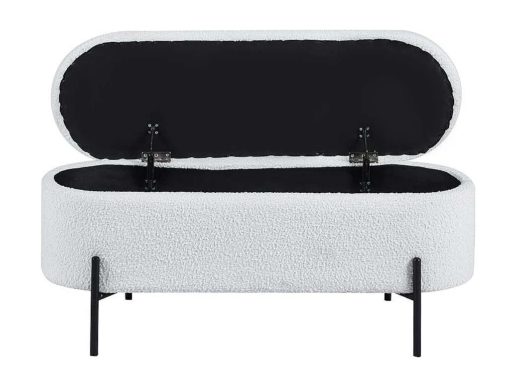 Bettbank mit Truhe weiss aus Boucle Stoff Vierfußgestell aus Metall