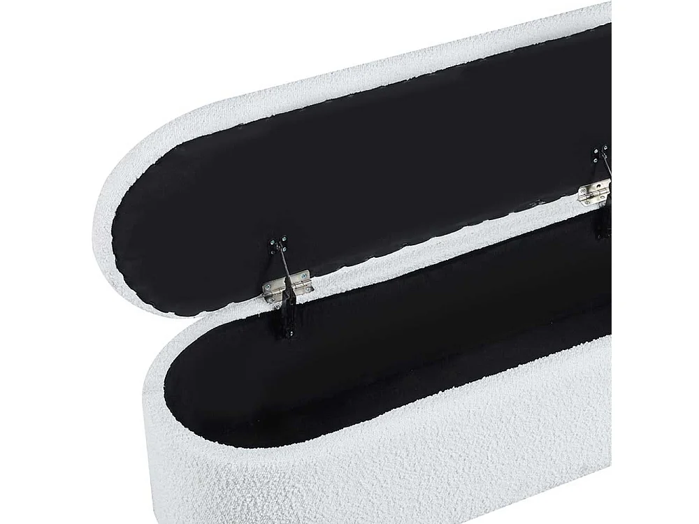 Bettbank mit Truhe weiss aus Boucle Stoff Vierfußgestell aus Metall