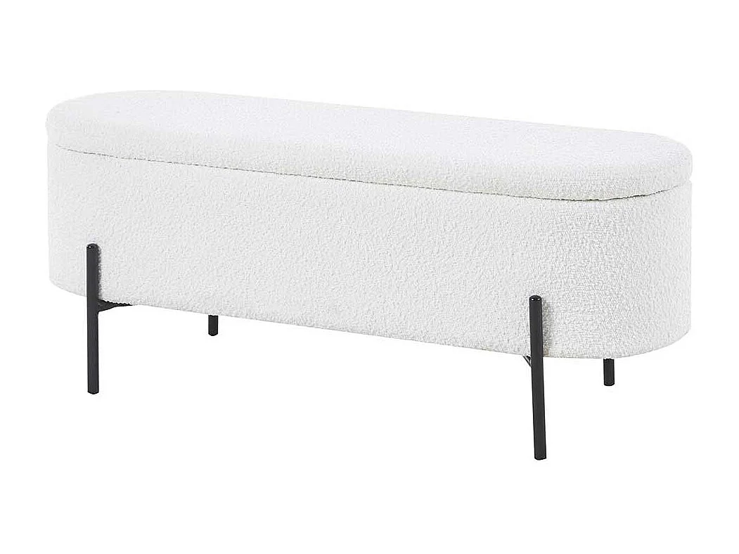 Bettbank mit Truhe weiss aus Boucle Stoff Vierfußgestell aus Metall