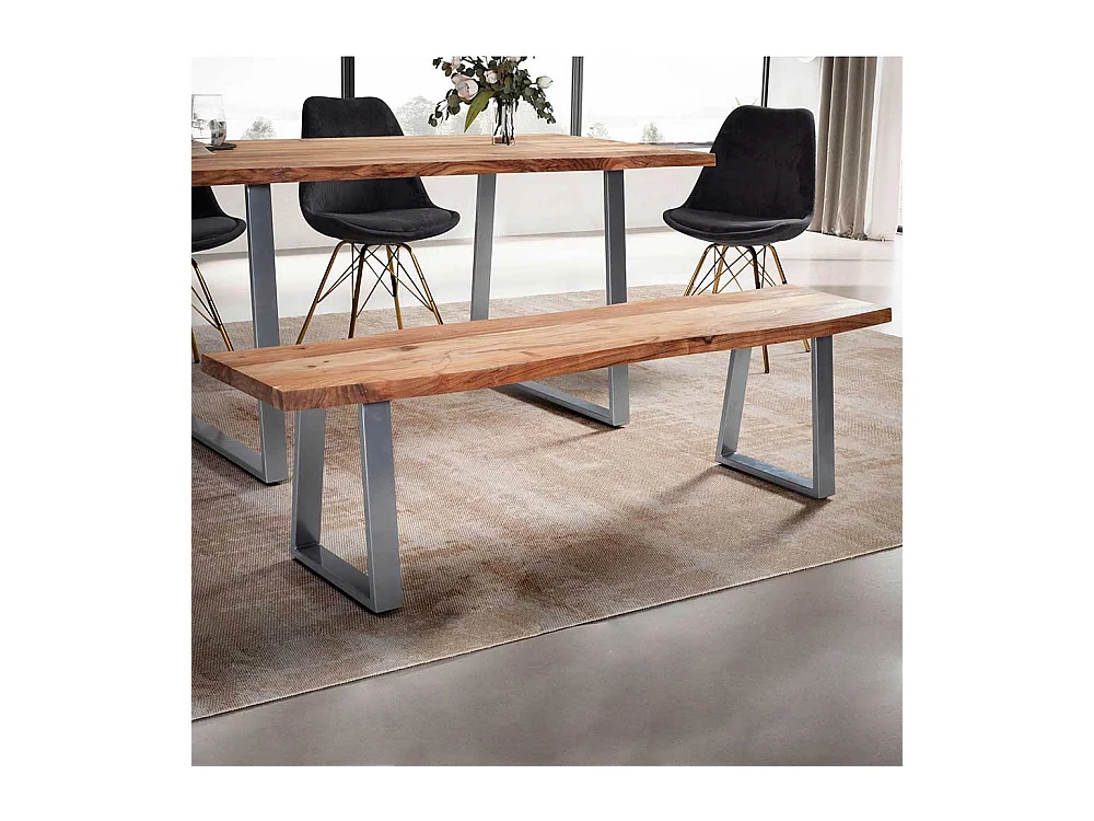 Esszimmerbank Sitzbank aus Metall und Akazie Massivholz