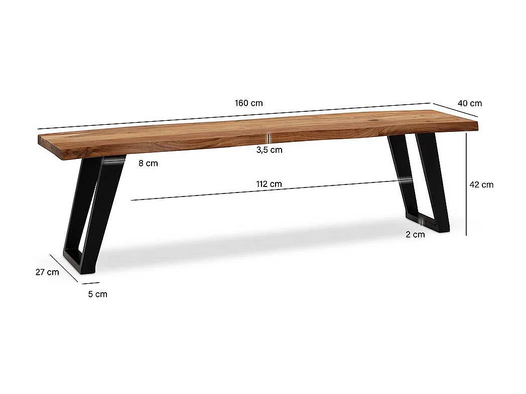 Sitzbank Holzbank aus Akazie Massivholz mit natürlicher Baumkante