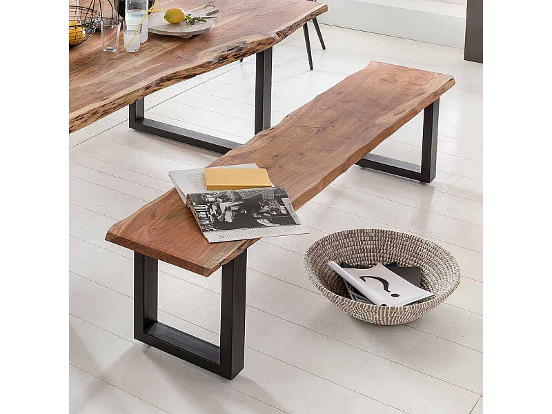 Esszimmer Sitzbank mit Baumkante Akazie Massivholz