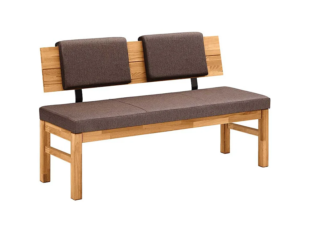 Esszimmerbank Wildeiche mit Webstoff Bezug braun Rückenlehne