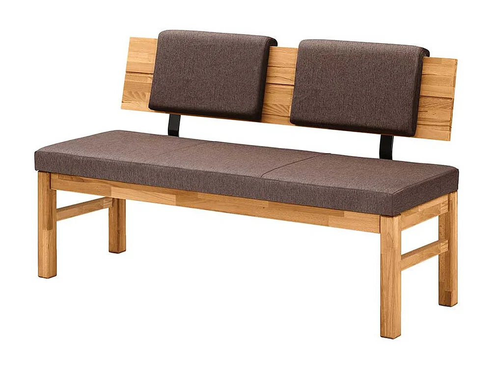 Esszimmerbank Wildeiche mit Webstoff Bezug braun Rückenlehne