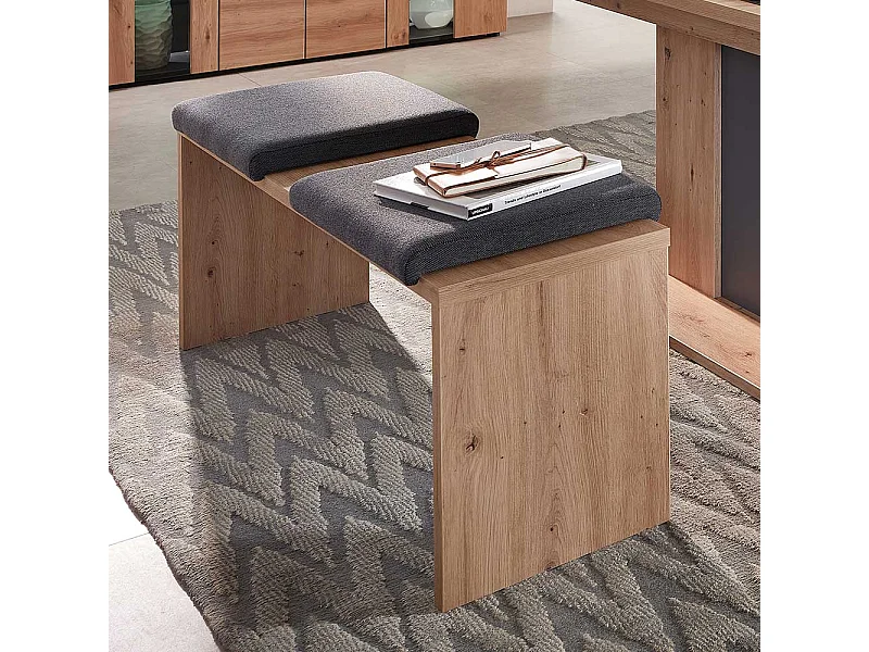 Eßzimmerbank in Wildeichefarben und Dunkelgrau Wangengestell