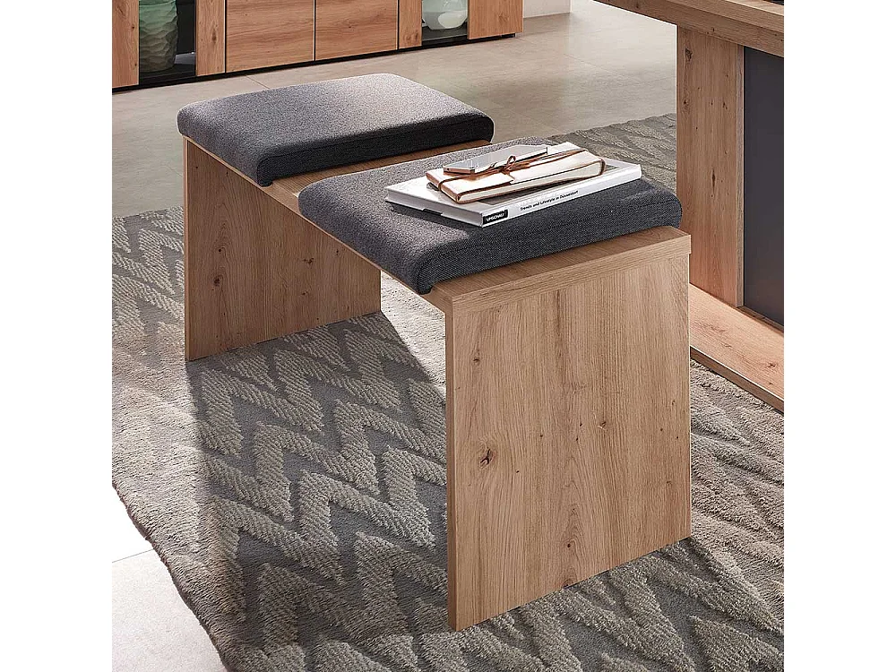 Eßzimmerbank in Wildeichefarben und Dunkelgrau Wangengestell