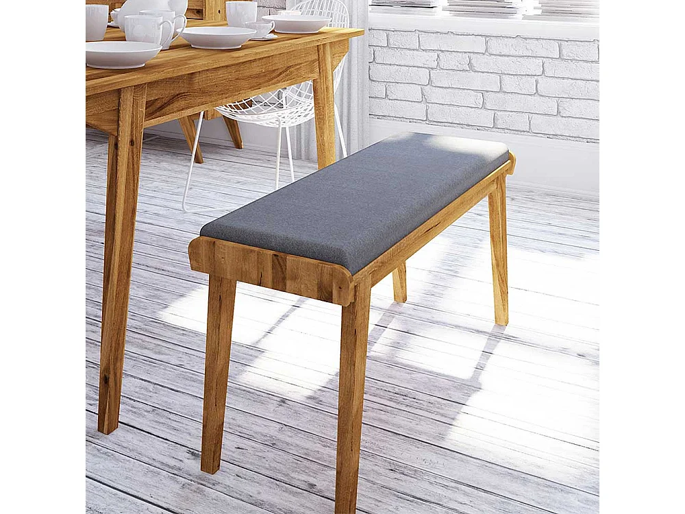 Esszimmer Sitzbank aus Wildeiche Massivholz Hellgrau Webstoff