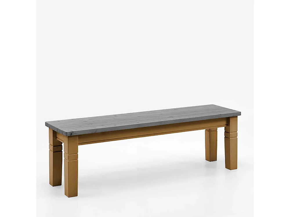 Esszimmersitzbank zweifarbig in Kiefer Grau und Laugenfarben 46 cm Sitzhöhe