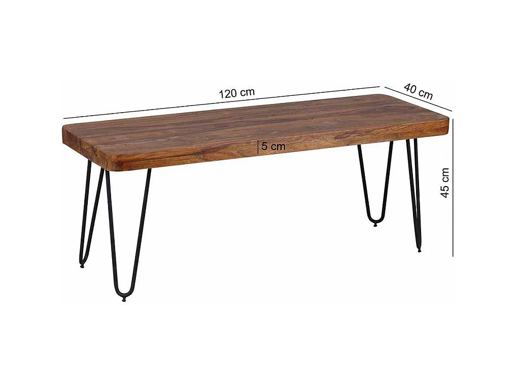 Holzbank aus Sheesham Massivholz Metall