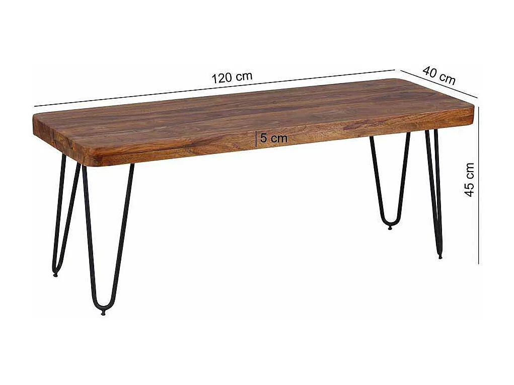 Holzbank aus Sheesham Massivholz Metall
