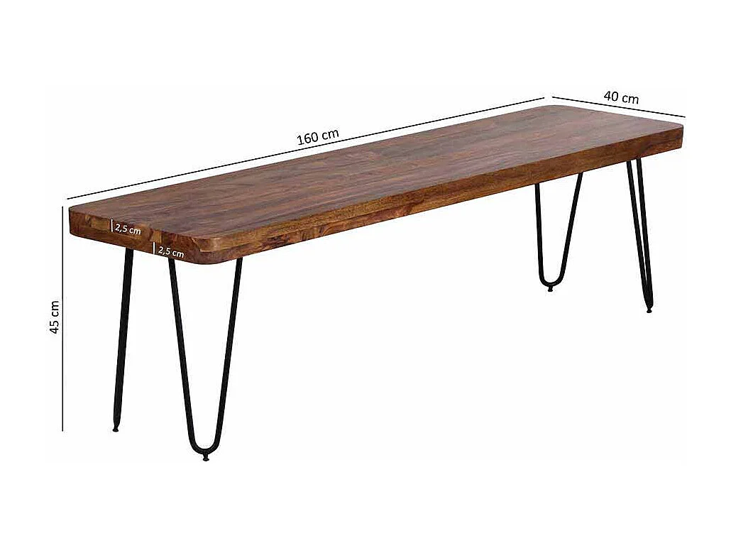 Holzbank aus Sheesham Massivholz Metall