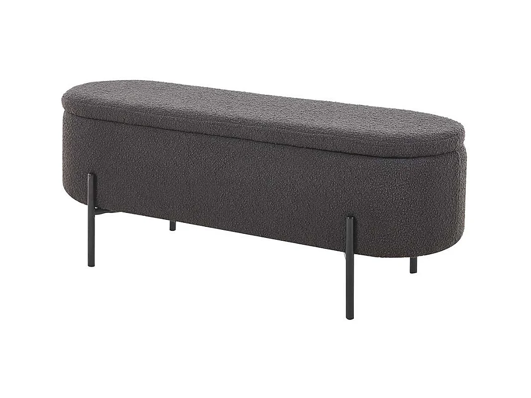 Ankleidebank mit Truhe Anthrazit aus Boucle Stoff Vierfußgestell aus Metall