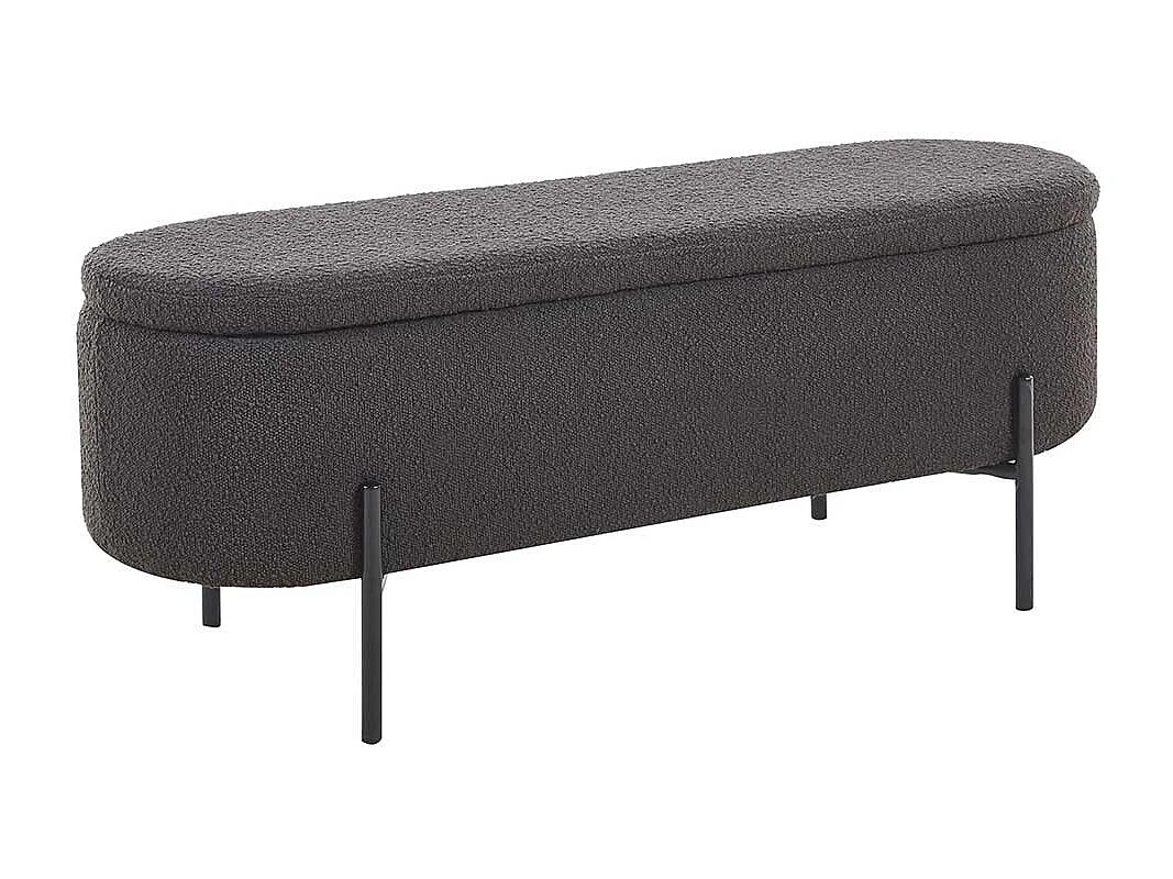 Ankleidebank mit Truhe Anthrazit aus Boucle Stoff Vierfußgestell aus Metall