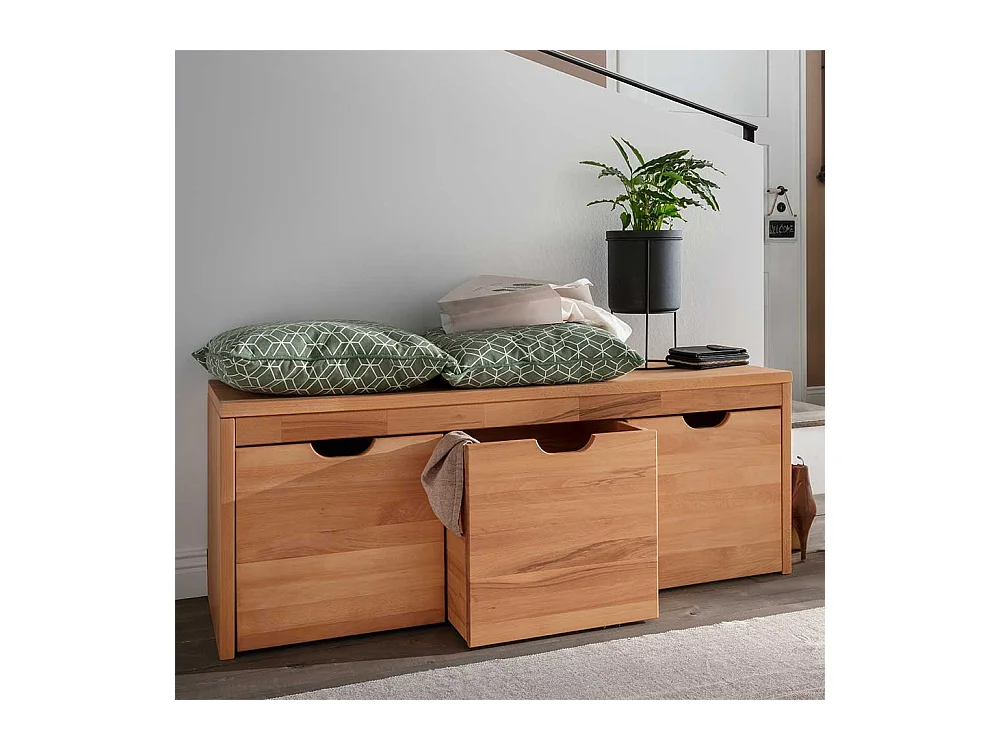 Massivholz Bank mit drei Holzkisten 120 cm breit