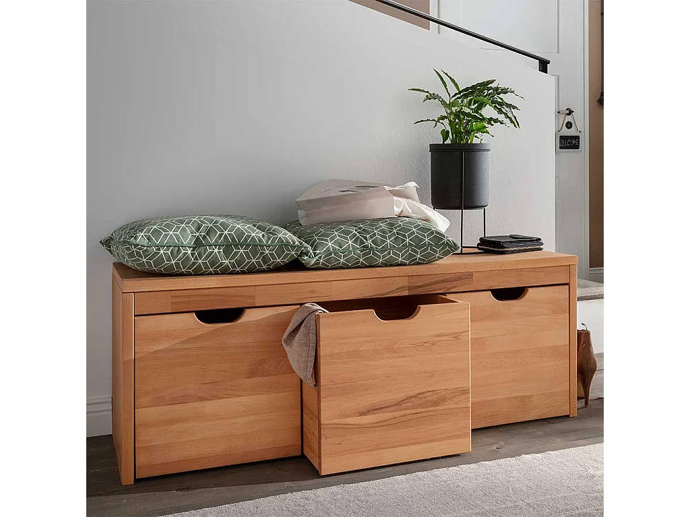Massivholz Bank mit drei Holzkisten 120 cm breit