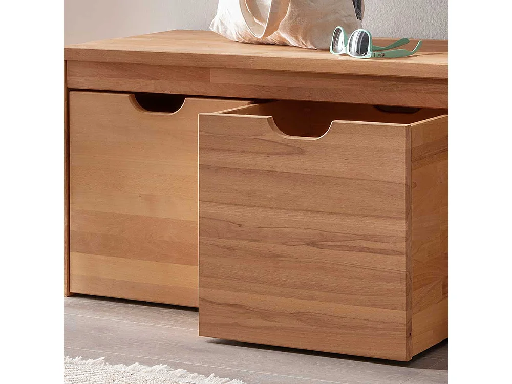 Massivholz Bank mit drei Holzkisten 120 cm breit