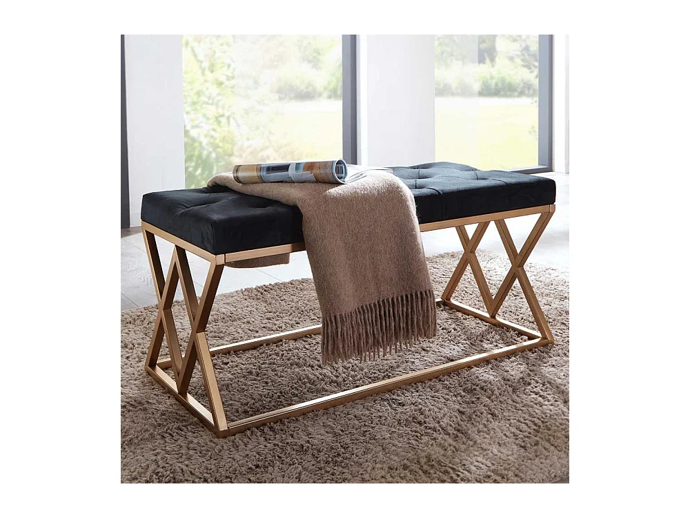 Samt und Metall Sitzbank im Retrostil Goldfarben und Schwarz