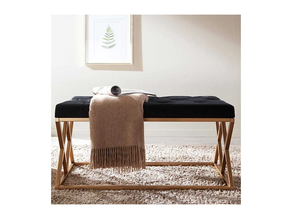 Samt und Metall Sitzbank im Retrostil Goldfarben und Schwarz