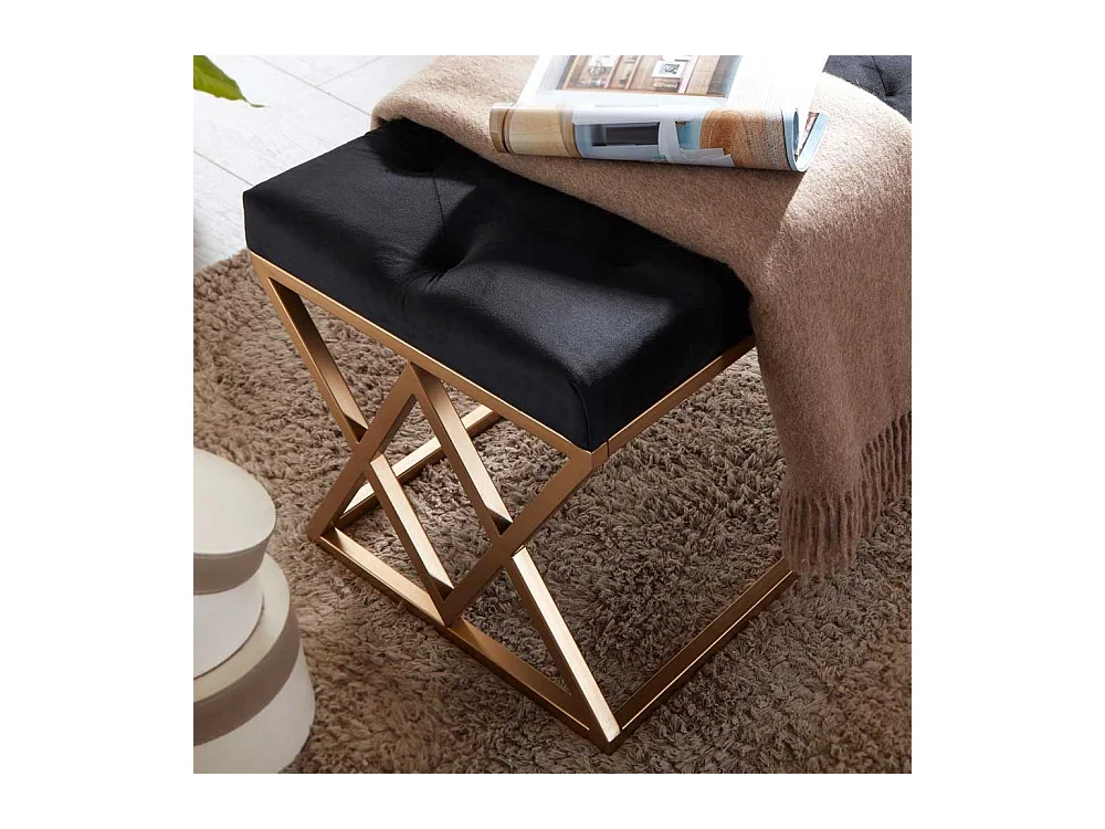 Samt und Metall Sitzbank im Retrostil Goldfarben und Schwarz