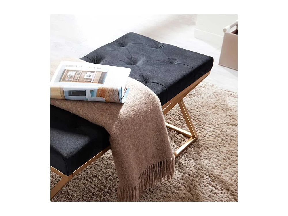 Samt und Metall Sitzbank im Retrostil Goldfarben und Schwarz