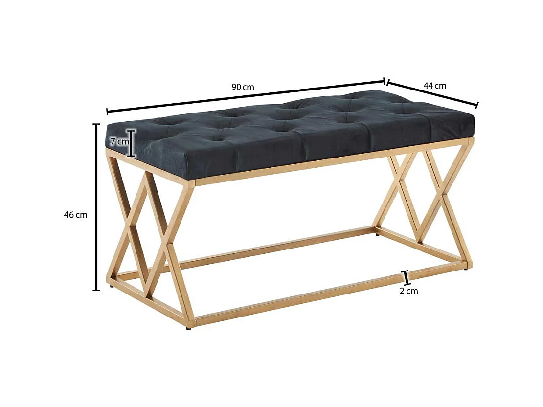 Samt und Metall Sitzbank im Retrostil Goldfarben und Schwarz