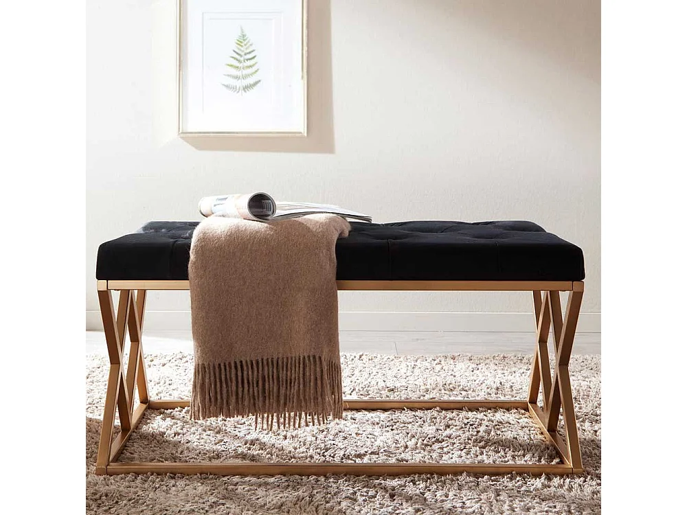 Samt und Metall Sitzbank im Retrostil Goldfarben und Schwarz