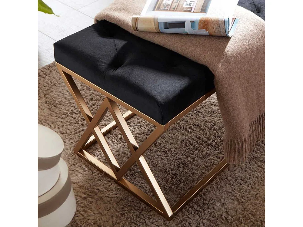 Samt und Metall Sitzbank im Retrostil Goldfarben und Schwarz