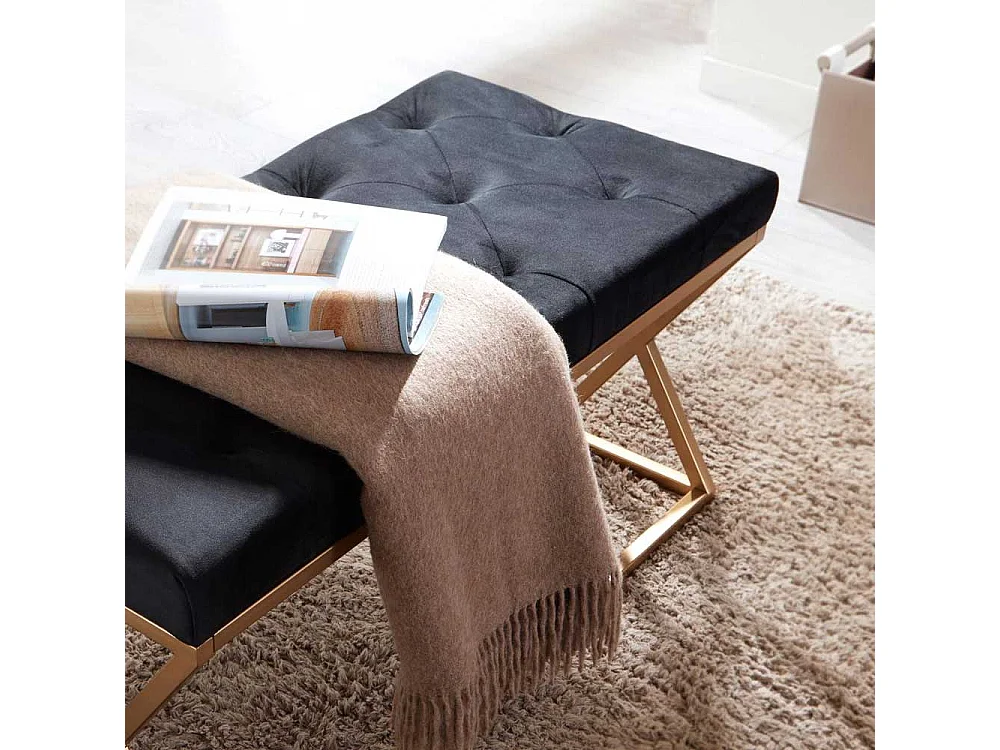 Samt und Metall Sitzbank im Retrostil Goldfarben und Schwarz