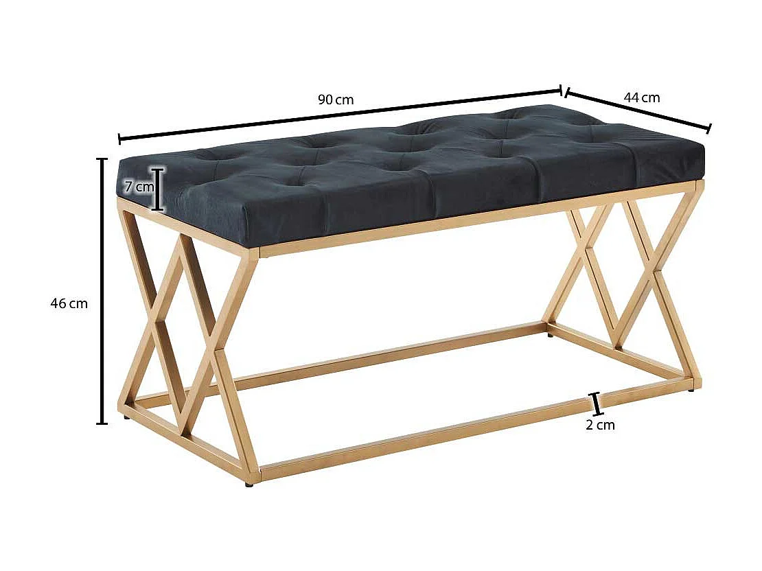 Samt und Metall Sitzbank im Retrostil Goldfarben und Schwarz