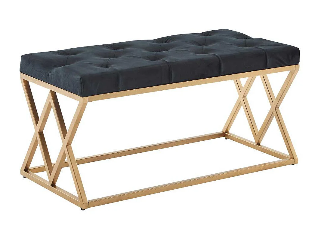 Samt und Metall Sitzbank im Retrostil Goldfarben und Schwarz