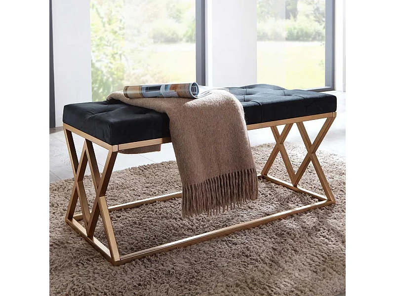 Samt und Metall Sitzbank im Retrostil Goldfarben und Schwarz