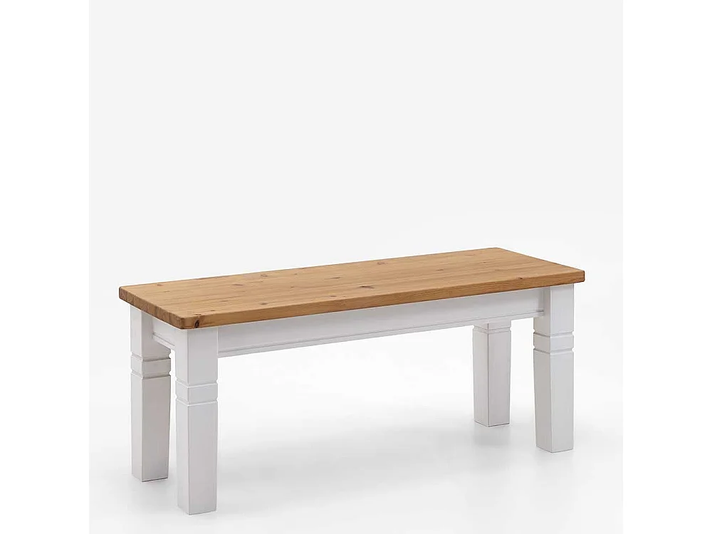 Massivholz Bank zweifarbig in Kieferfarben & Weiß 46 cm Sitzhöhe