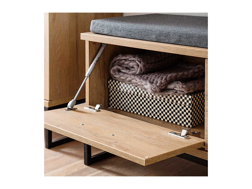 Garderobensitzbank in Wildeichefarben und Schwarz Klappe