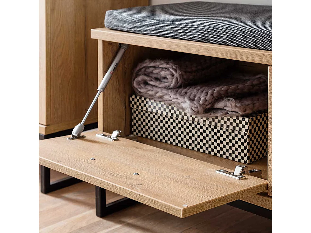 Garderobensitzbank in Wildeichefarben und Schwarz Klappe