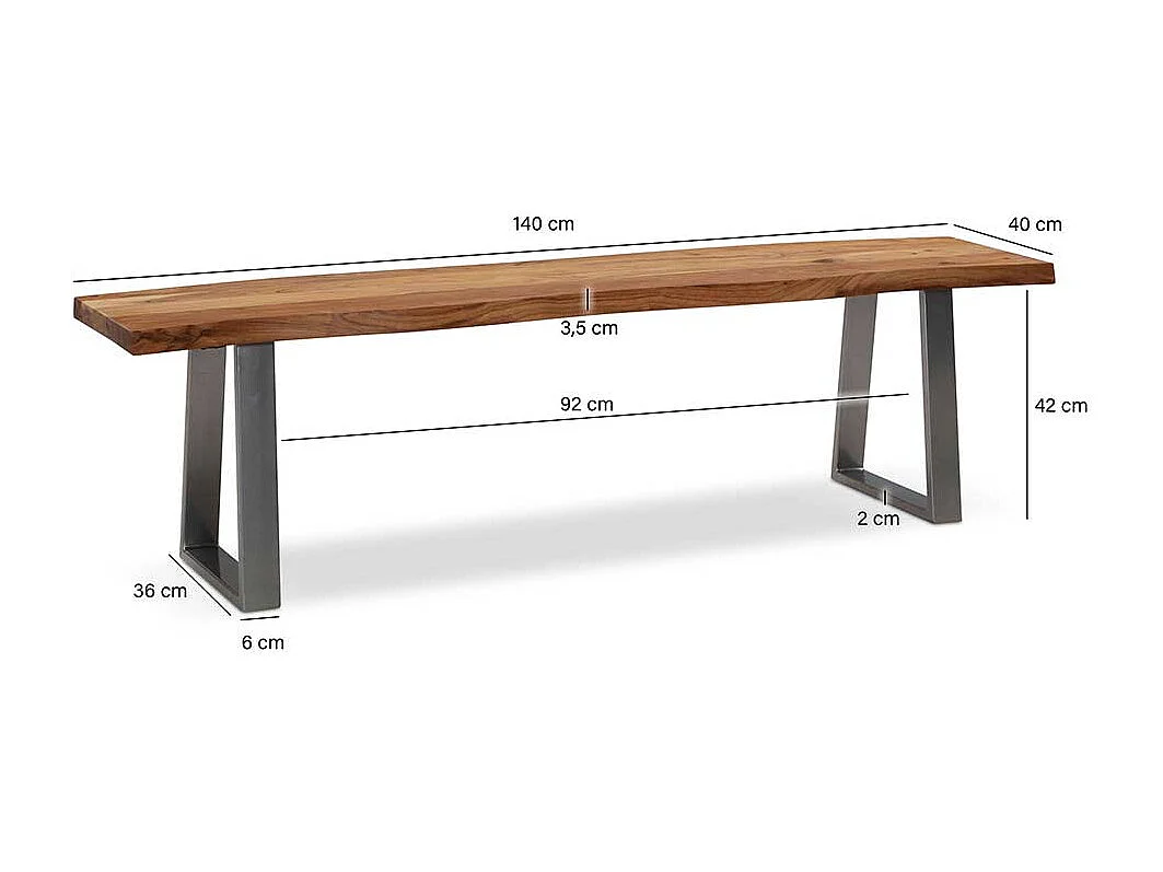 Esszimmerbank Sitzbank aus Metall und Akazie Massivholz