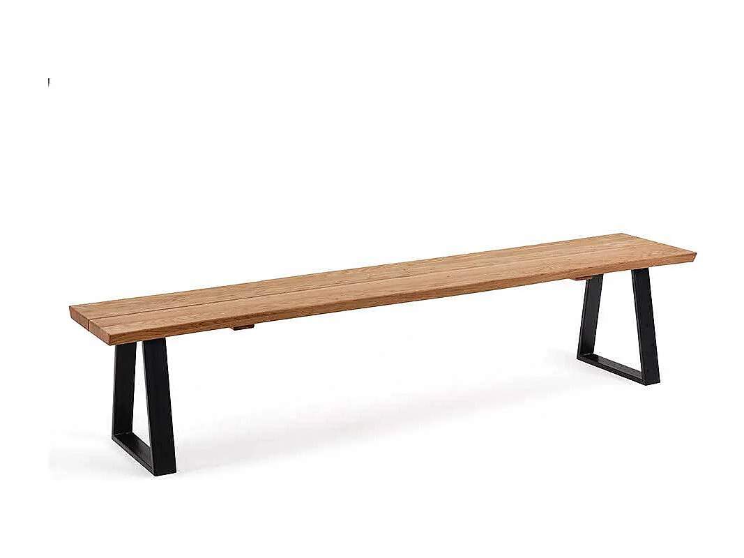 Esszimmersitzbank aus Wildeiche Massivholz Bügelgestell aus Metall